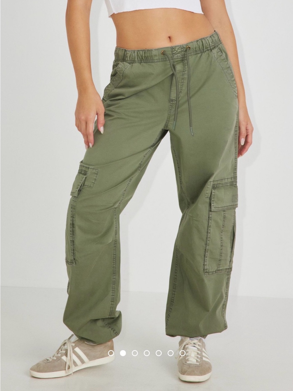 Garage Olive Green Drawstring Waist Jogger Parachute Cargo Pants